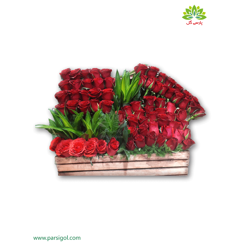 جعبه گل چوبی گل رز قرمز کد DF04705